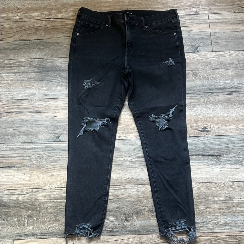 Express Black Distressed Skinny Jeans
